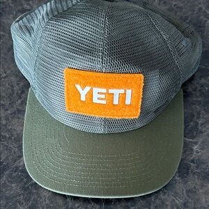 Yeti Olive Green Mesh Trucker Cap with Orange Patch